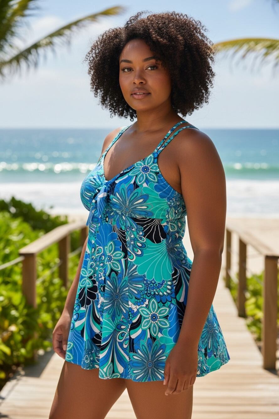 A&H  TANKINI SUIT FLUTTER BODY PADDED BRA ADJUST STRAPS ATTACH BOTTOM PLUS 18